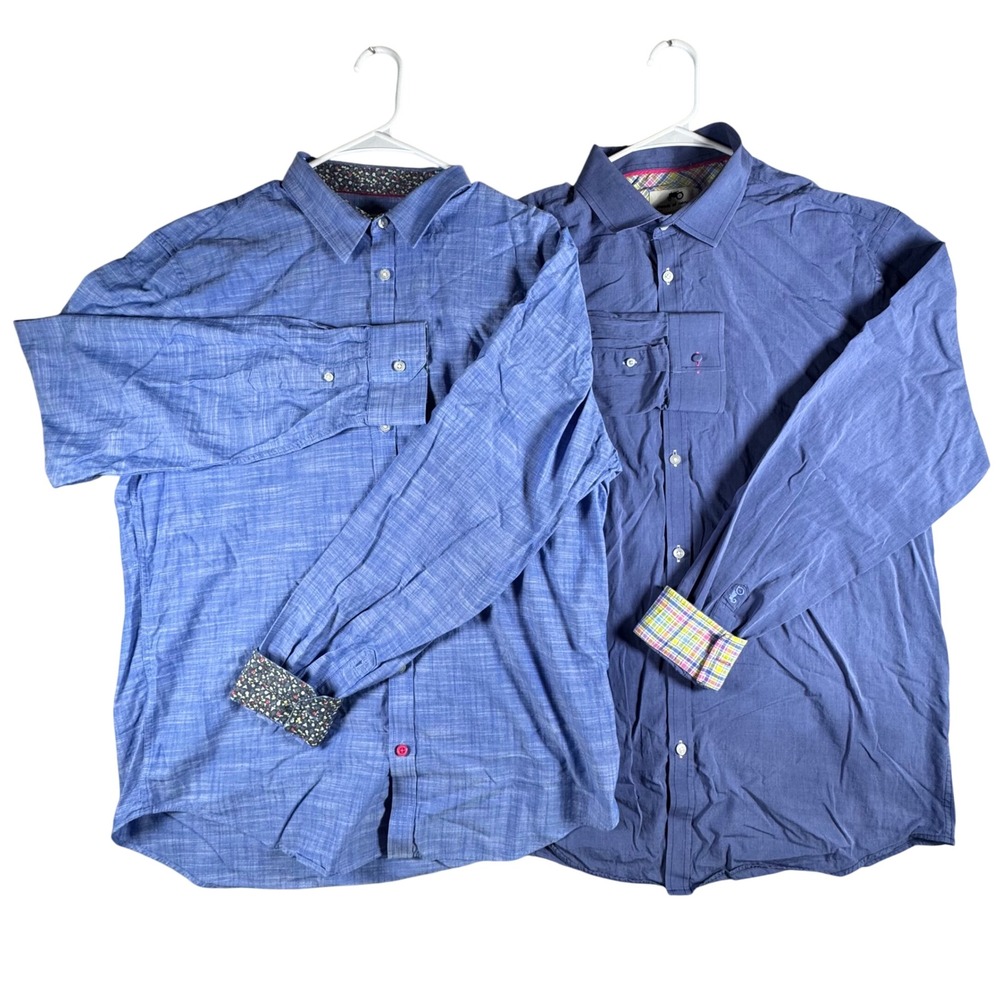 Moods of Norway Button Down Shirt Mens XXL Blue Good Contrast Cuffs 2pc Bundle